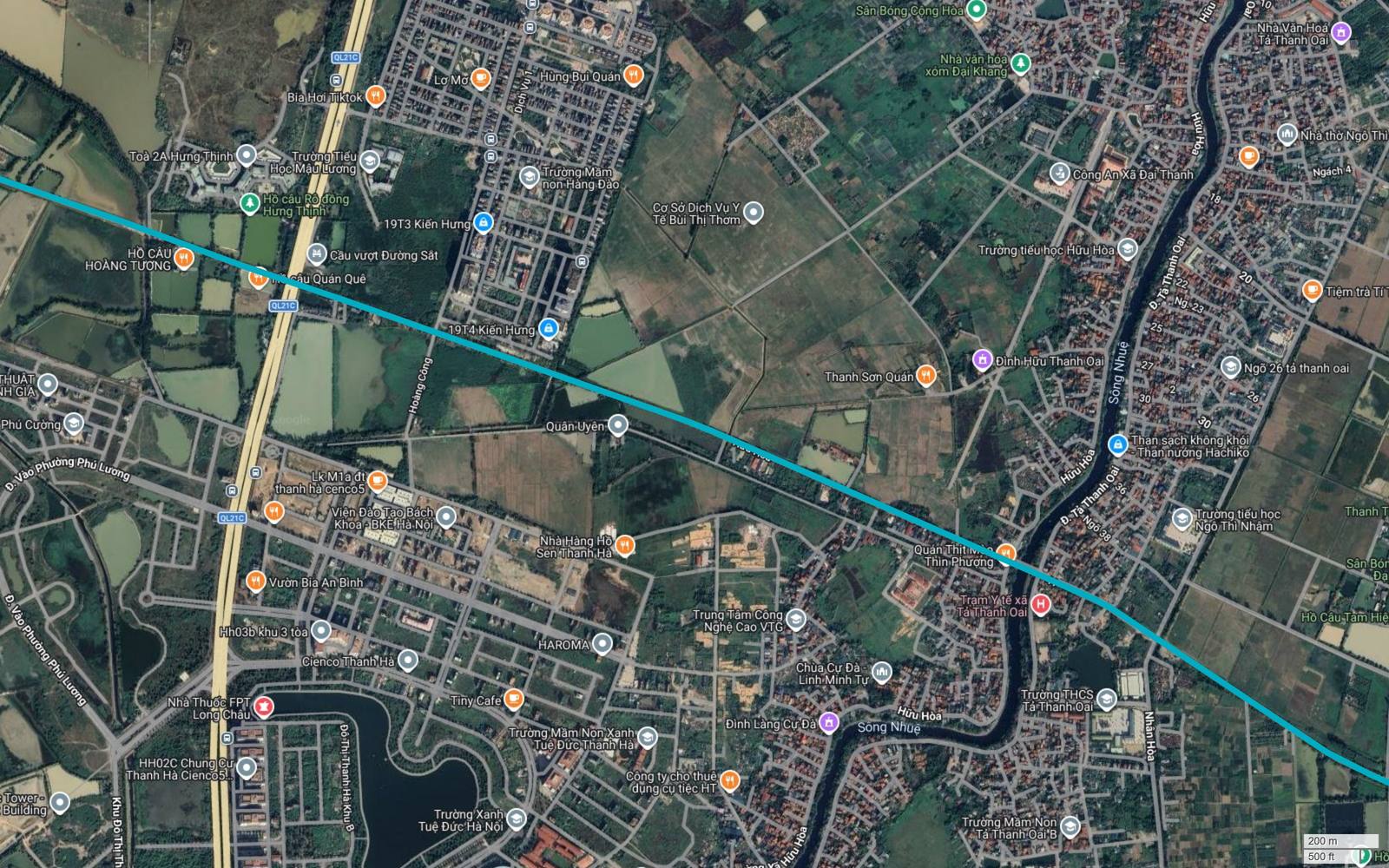 Tuyến metro số 6 Hà Nội vượt sông Nhuệ tại Hữu Hòa - Tả Thanh Oai, gần Đình Hữu Thanh Oai, Trạm Y tế xã Tả Thanh Oai và Trung Tâm Công Nghệ Cao VTG